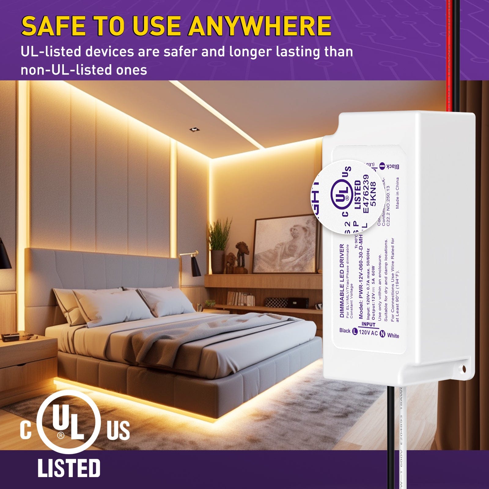 HitLights 12V 60 Watt Mini LED Dimmable Driver (Electronic, UL Listed)