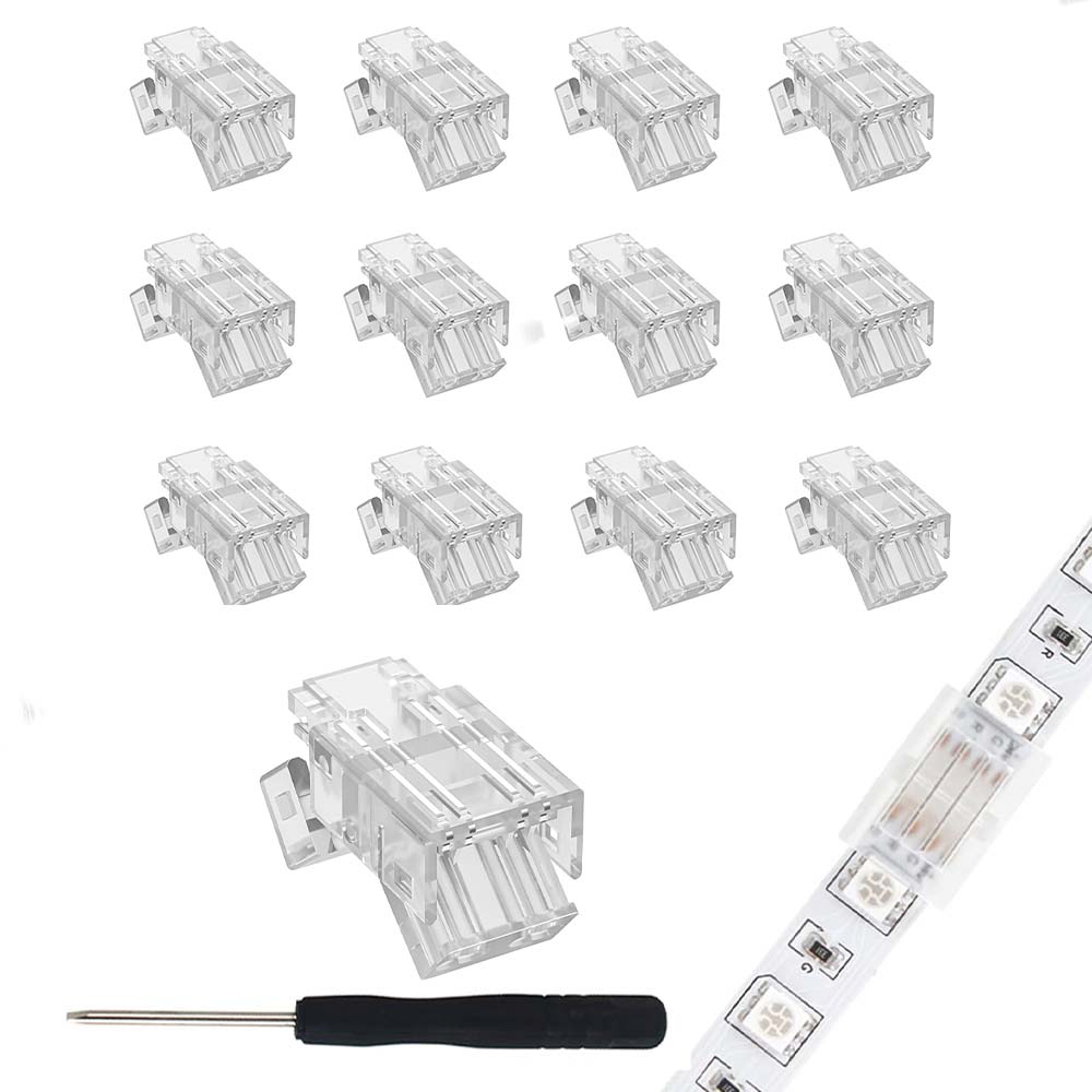 10mm 4 Pin RGB Strip-to-Strip or Strip-to-Wire LED Connectors (12 Pack)