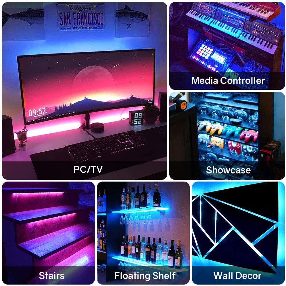 HitLights 4 Pre-Cut 1ft/4ft Small LED Light Strips Dimmable, RGB 5050 Color Changing LED Tape Light with Remote