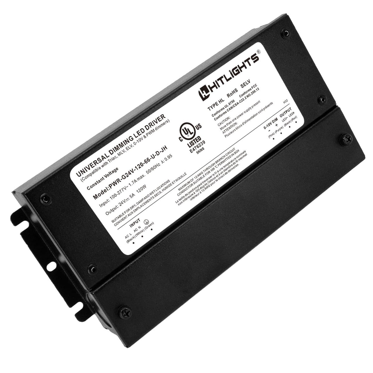24V LED Dimmable Driver 120W 5-in-1 Waterproof UL Listed