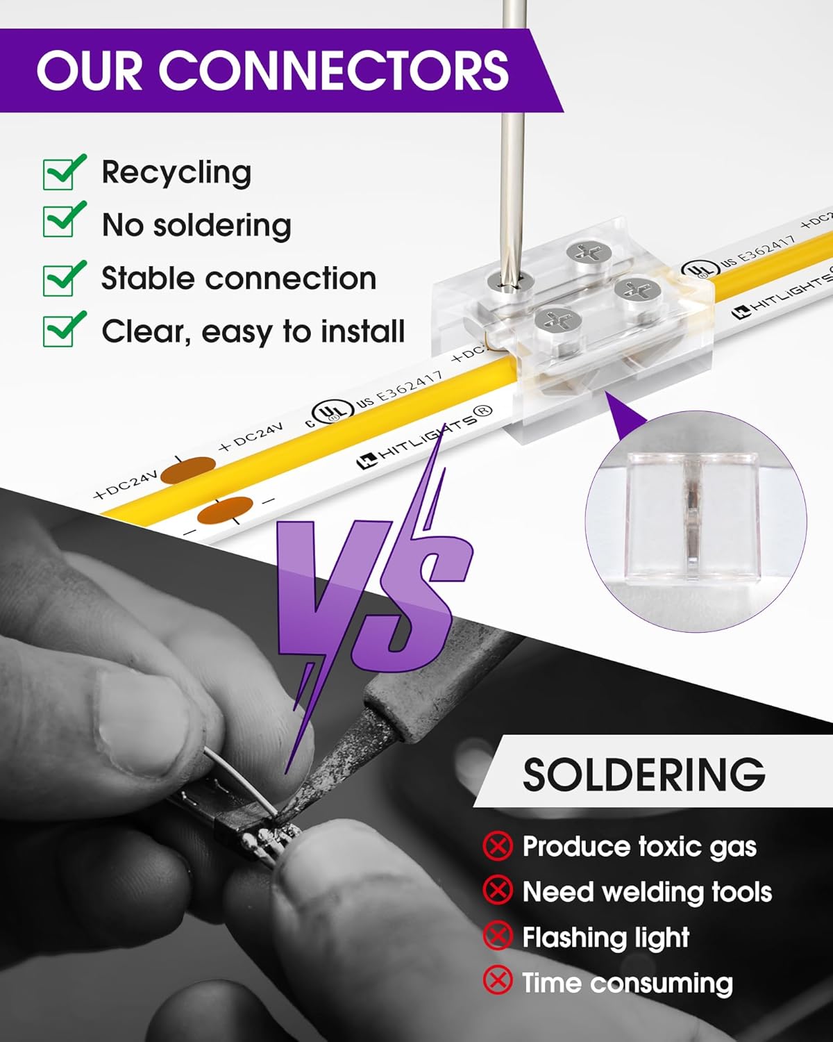 8mm 2 Pin Solderless Transparent Terminal Block LED Light Strip Connectors: Single Color (12 Pack)