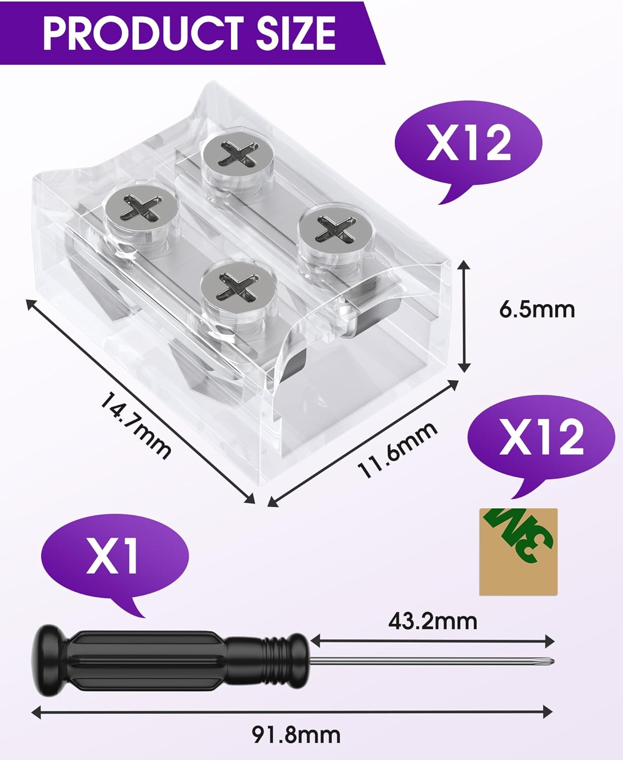 8mm 2 Pin Solderless Transparent Terminal Block LED Light Strip Connectors: Single Color (12 Pack)