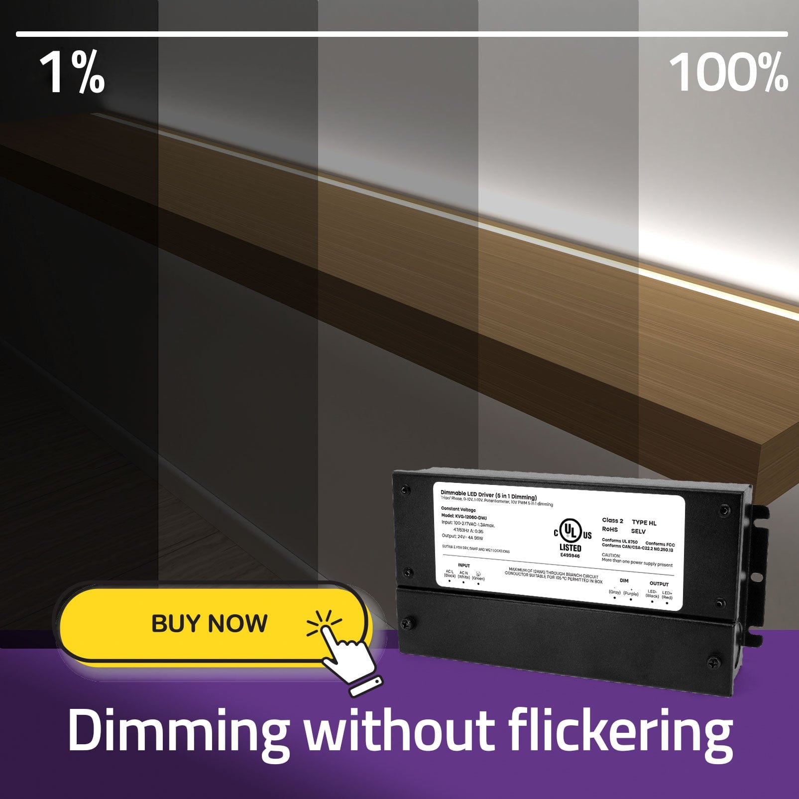 HitLights 96W LED Dimmable Driver (Electronic, UL Listed) - 24 Volt