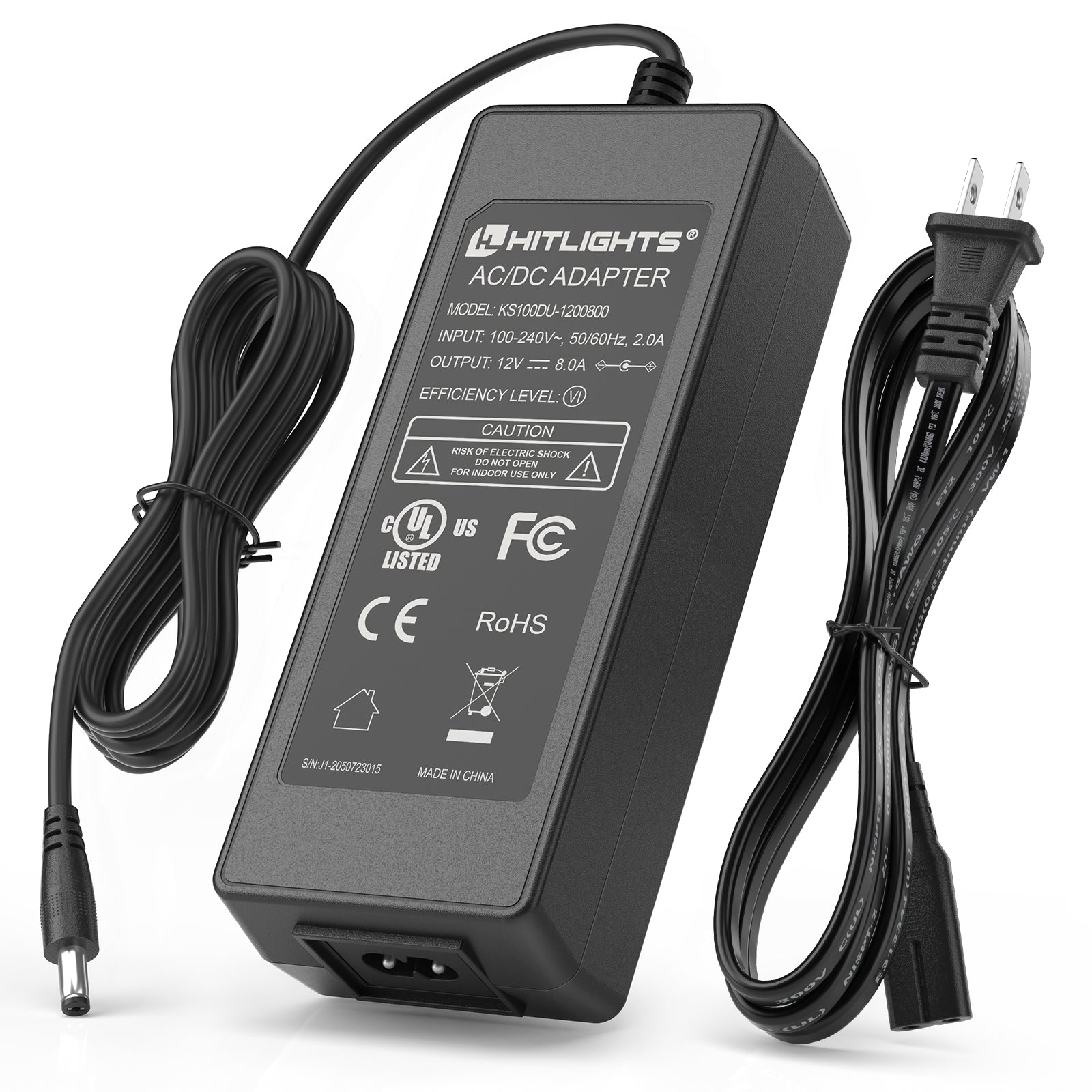 Hitlights 12V 8A 96W DC Power Supply, UL Listed LED Power Adapter 120V AC to 12V