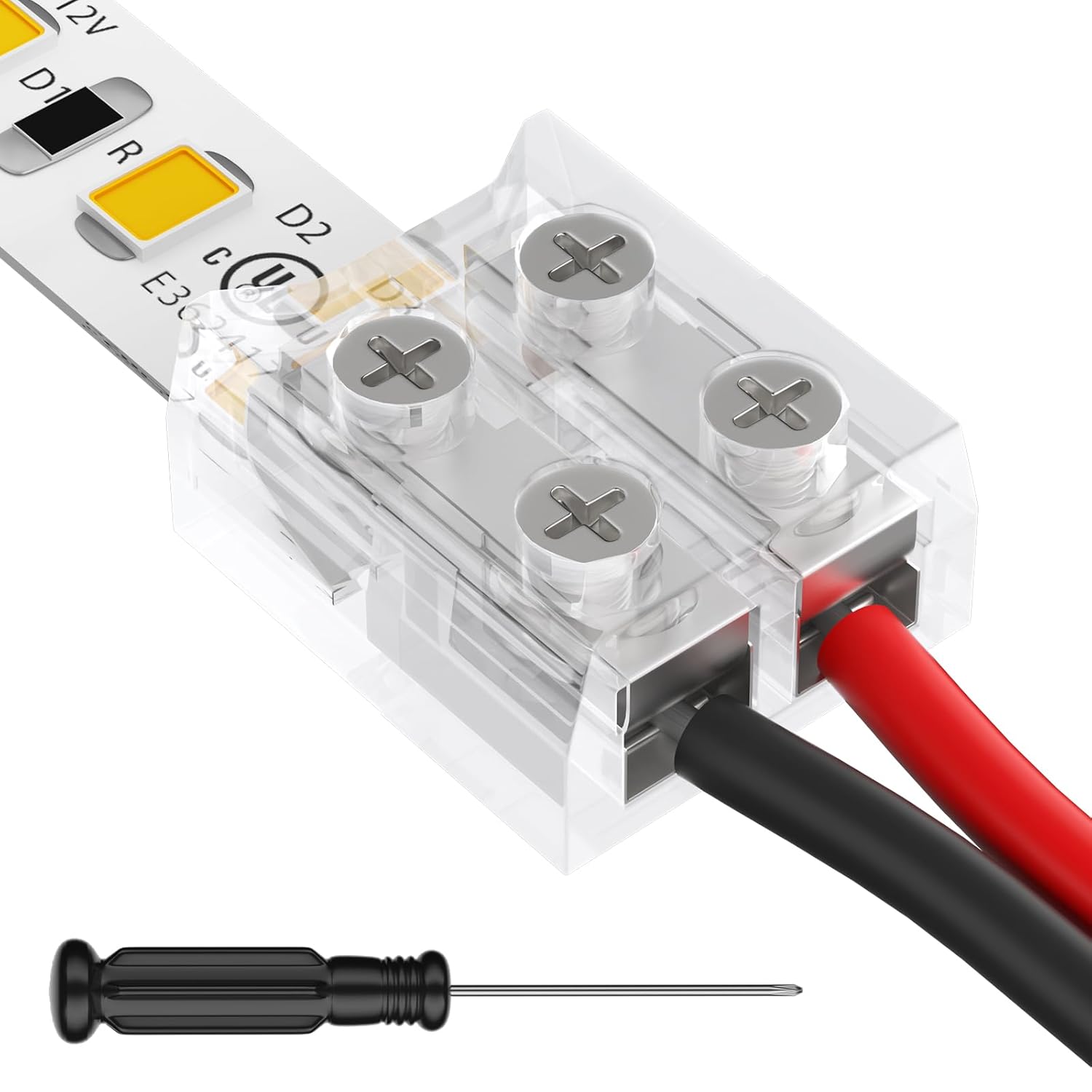 10mm 2 Pin Solderless Transparent Terminal Block LED Light Strip Connectors: Single Color (12 Pack)