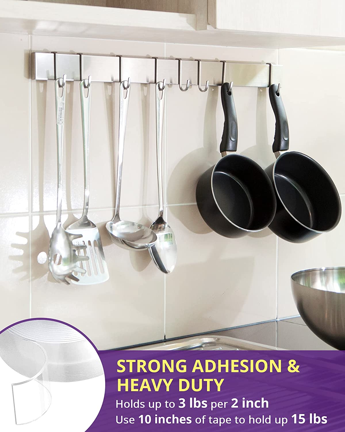 HitLights Double Sided Tape Heavy Duty, Clear Removable Mounting Tape (155in x 1in)