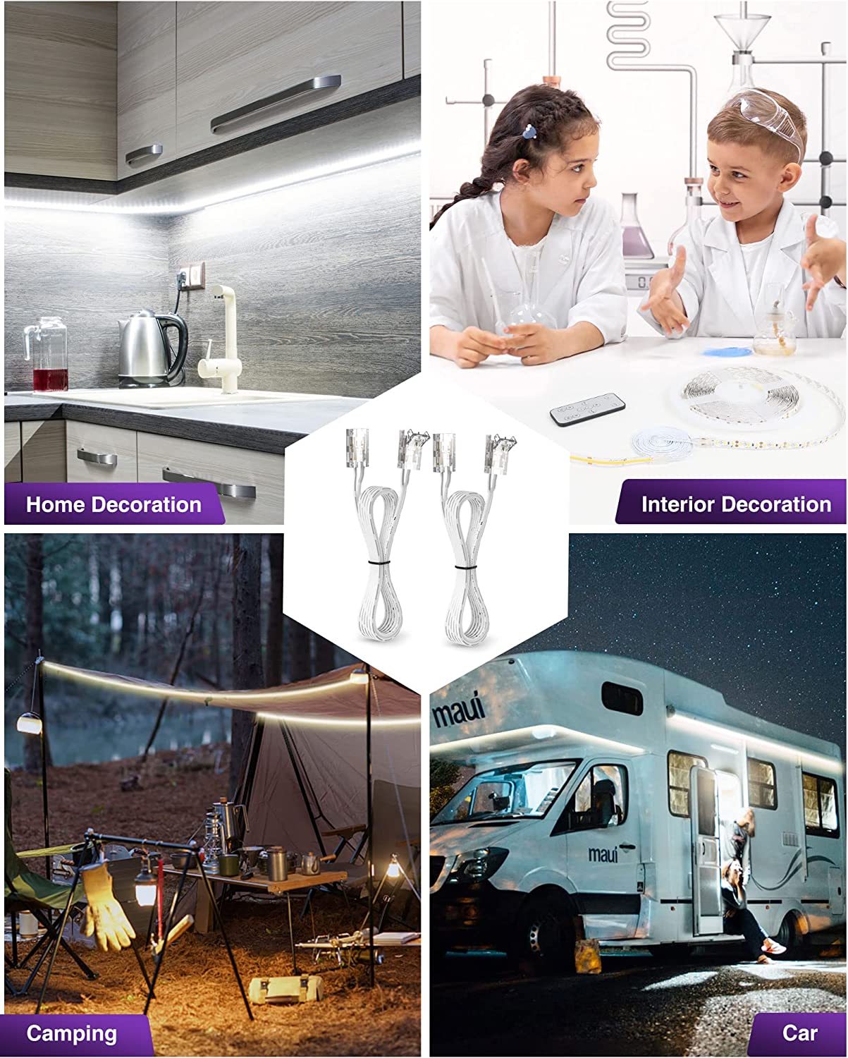 HitLights LED Strip Connectors, 2Pcs 6FT 10mm 2 Pin Led Light Strip Jumper Connectors