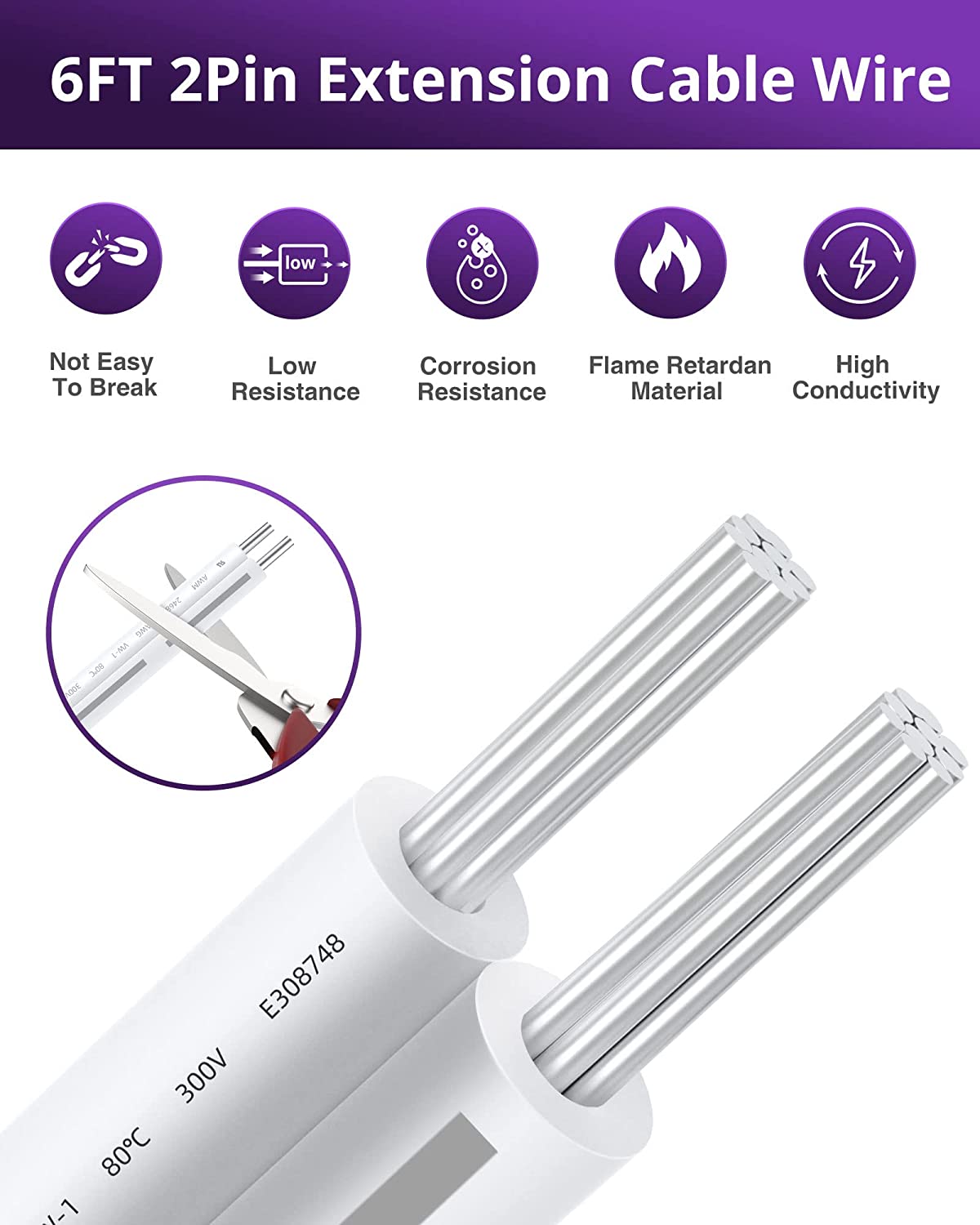 HitLights LED Strip Connectors, 2Pcs 6FT 10mm 2 Pin Led Light Strip Jumper Connectors