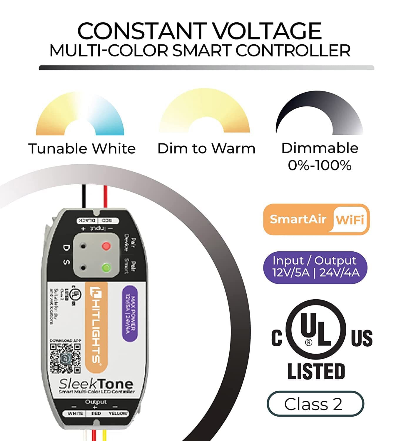 HitLights SleekTone CV, 12-24V DC RF/ Smart LED Controller, Tunable White