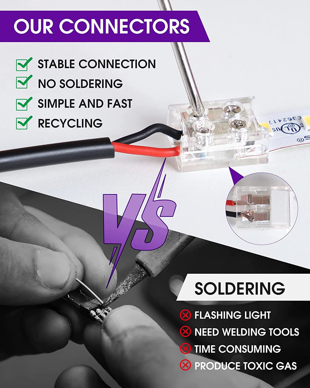 10mm 2 Pin Solderless Transparent Terminal Block LED Light Strip Conne