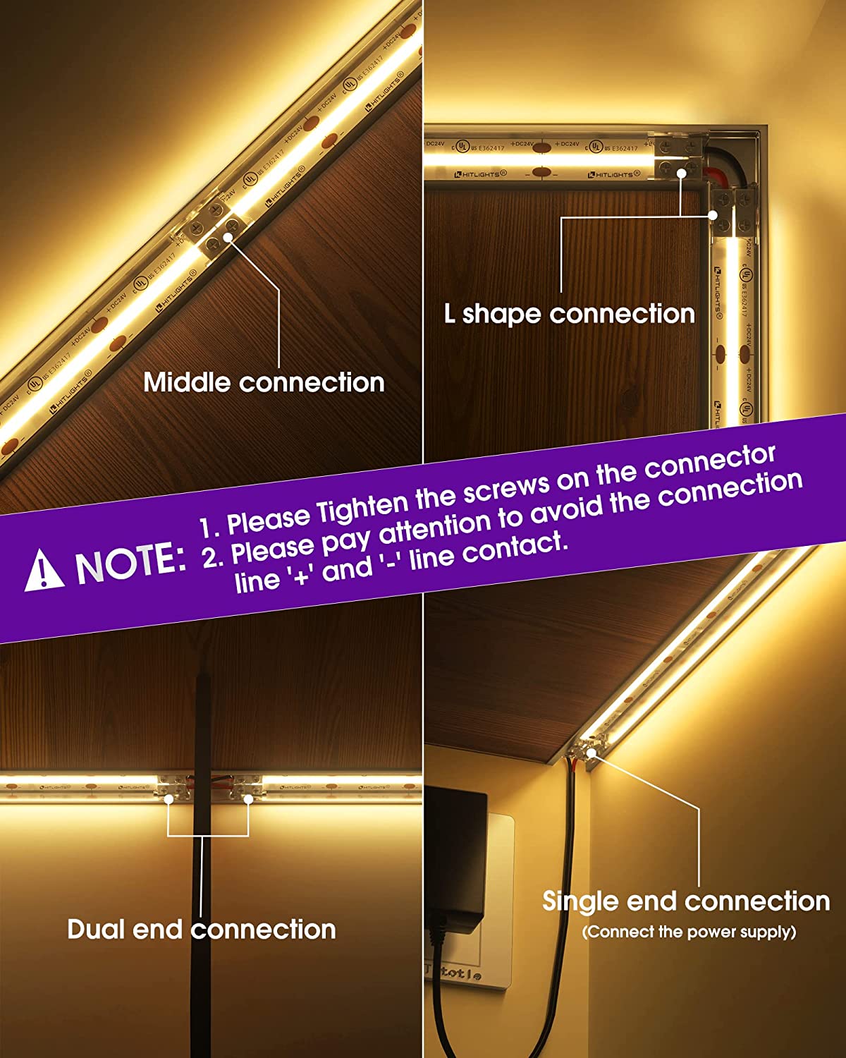 HitLights LED Light Strip Connectors and Accessories 10mm 2 Pin Solderless Transparent Terminal Block LED Light Strip Connectors: Single Color (12 Pack)