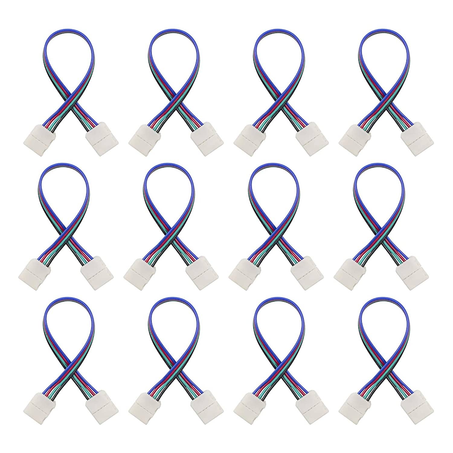 HitLights LED Light Strip Connectors and Accessories 10mm (5050) Solderless LED Light Strip Connectors and Extensions : RGB Multicolor - 6 Inch Any Angle (12 Pack)