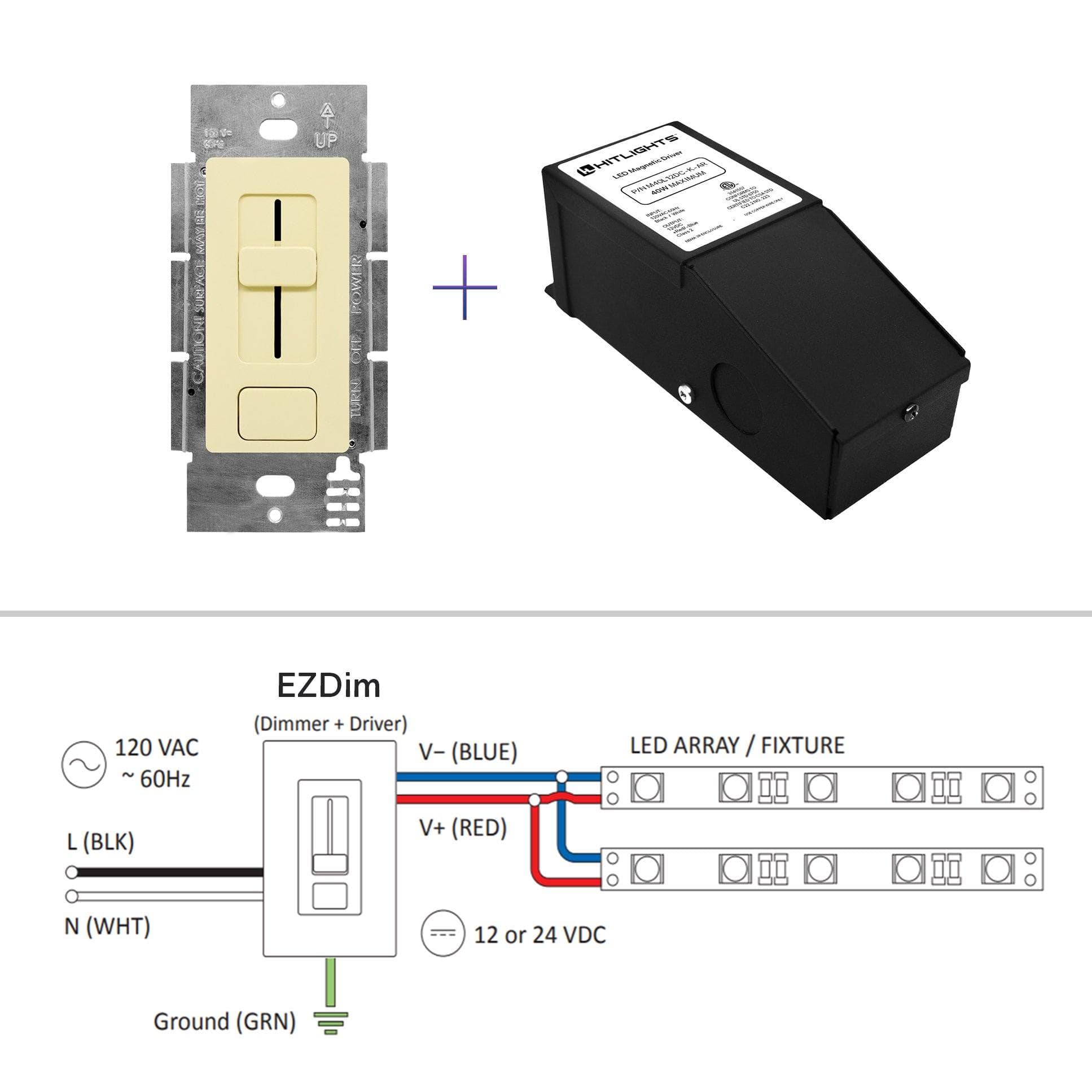 HitLights LED Light Strip Controllers and Dimmers 24 Volt EZDim® Driver and Dimmer Switch - 60 Watt