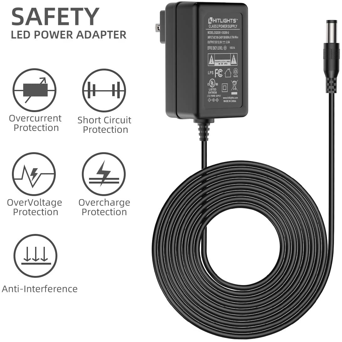 HitLights LED Light Strip Power Supplies and Batteries 24 Watt DC Power Supply (UL-Listed) - 12 Volt