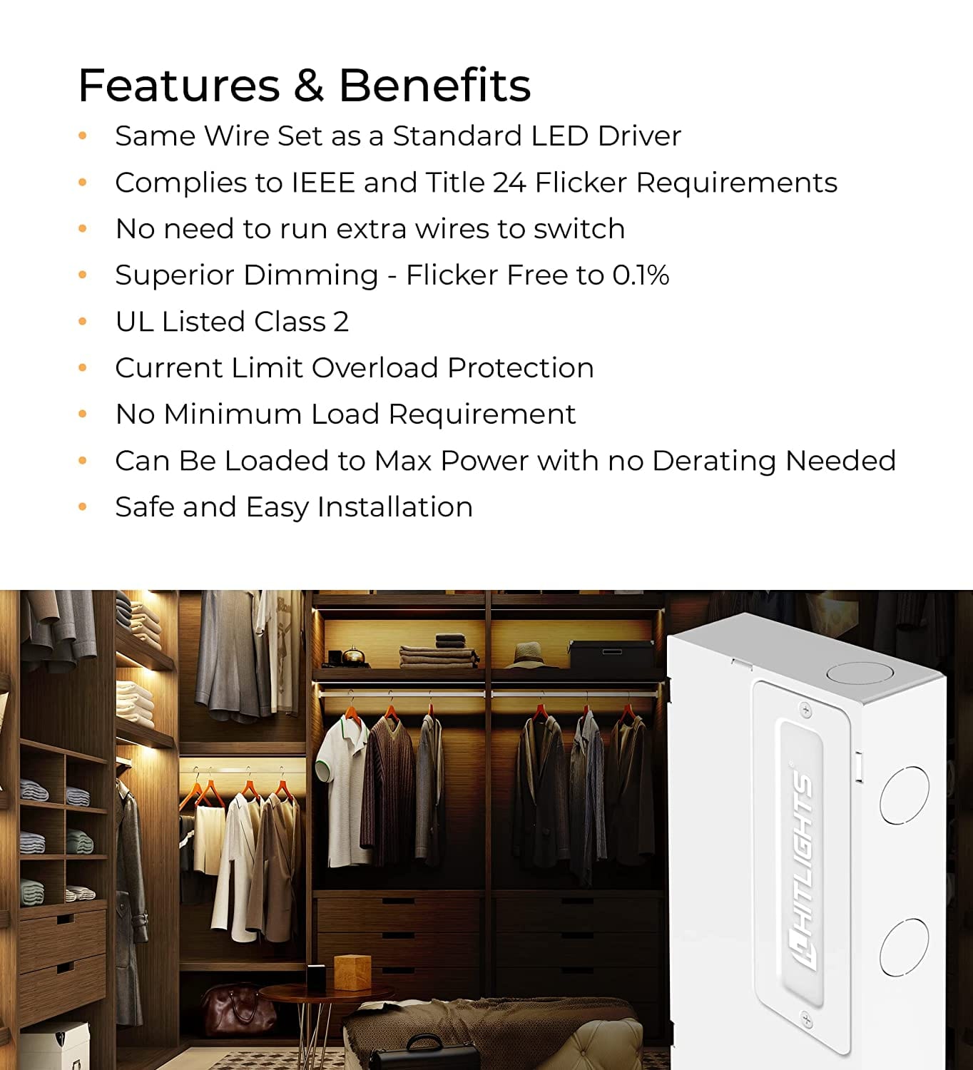 HitLights 24V/90W RF Dimmable UL Listed LED Driver