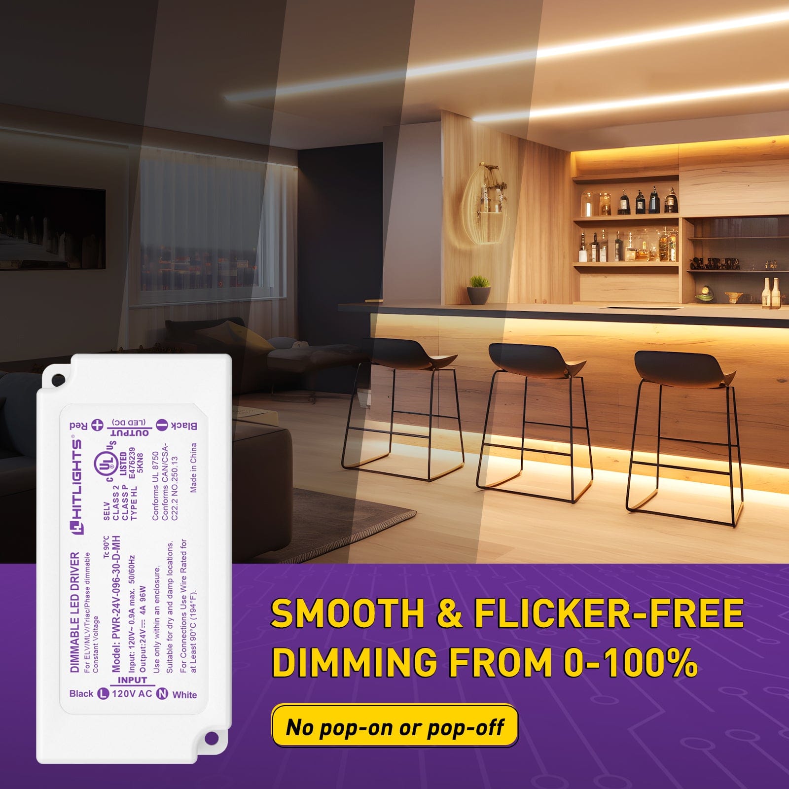 HitLights 24V 96 Watt Mini LED Dimmable Driver  (Electronic, UL Listed)