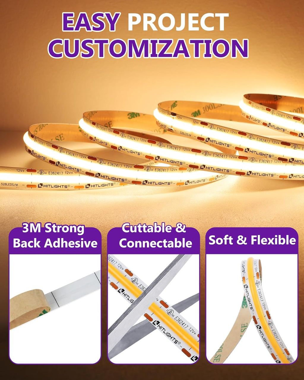 12V COB LED Strip Spotless White PCB 16.4ft IP30 Indoor