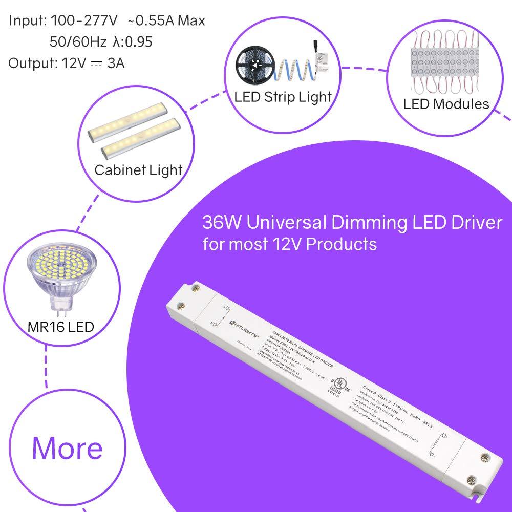 HitLights LED Light Strip Power Supplies and Batteries 36 Watt S-Series Dimmable Driver (Electronic, UL) - 12 Volt