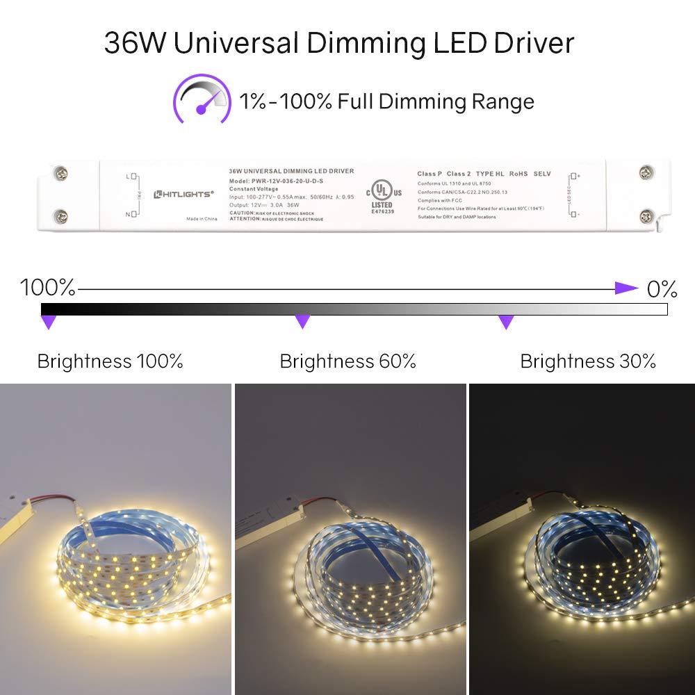 HitLights LED Light Strip Power Supplies and Batteries 36 Watt S-Series Dimmable Driver (Electronic, UL) - 12 Volt