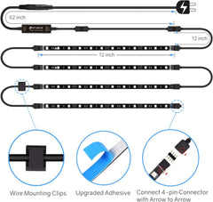 4 Pre-Cut 1ft/4ft Small LED Light Strips Dimmable, RGB 5050 Color Changing  LED Tape Light with Remote