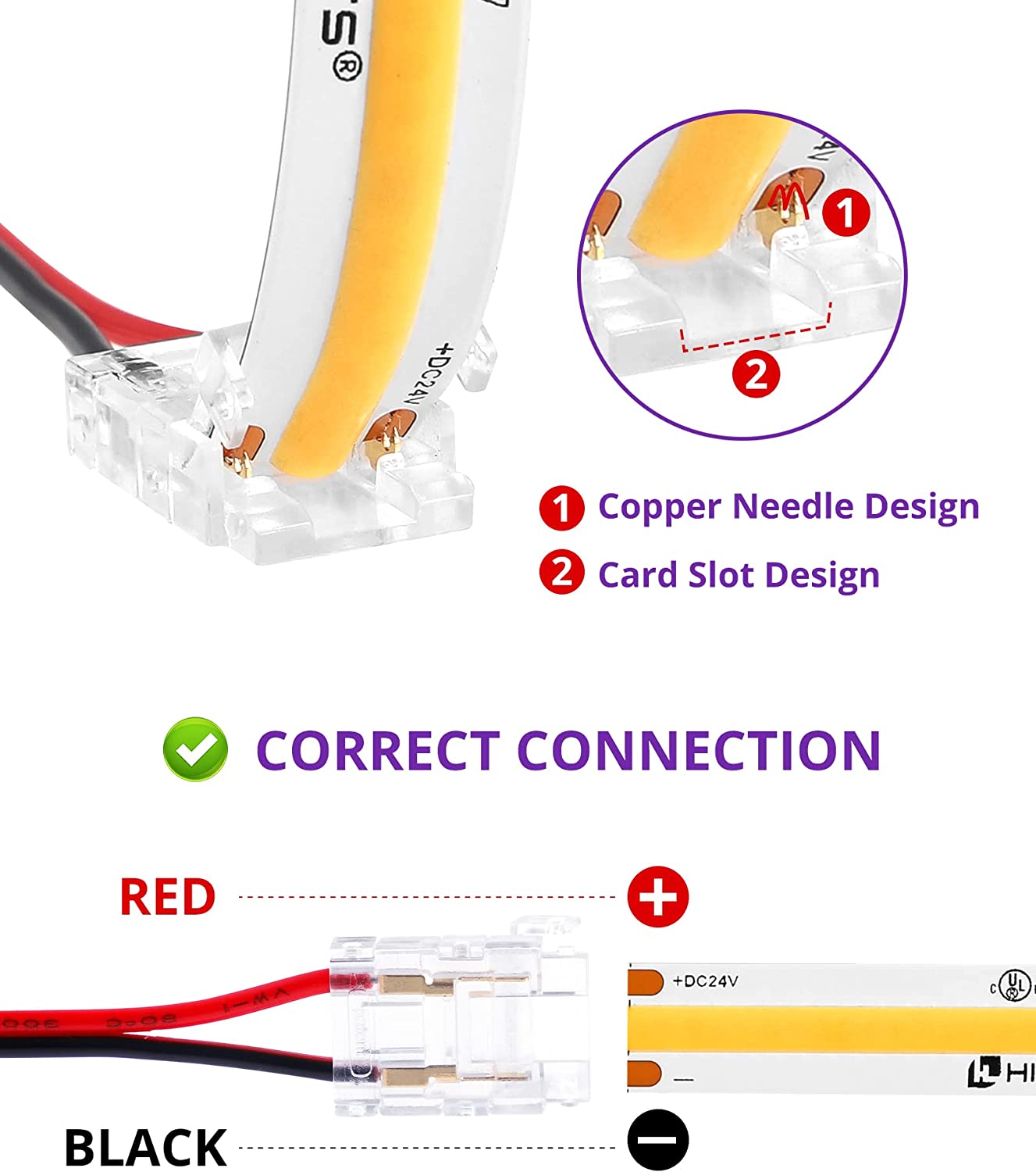 HitLights 6 Inch Any Angle (10 Pack) 2Pin 10mm Solderless LED Light Strip Connector : Single Color
