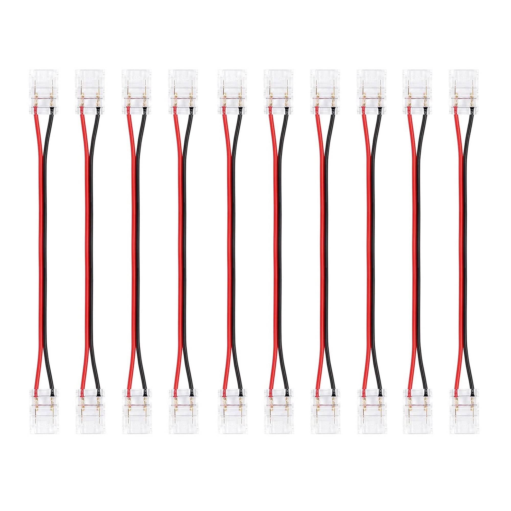 HitLights 6 Inch Any Angle (10 Pack) 2Pin 10mm Solderless LED Light Strip Connector : Single Color