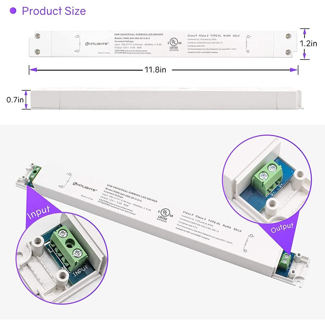 24V LED Dimmable Driver 60W Slim UL Listed Class 2