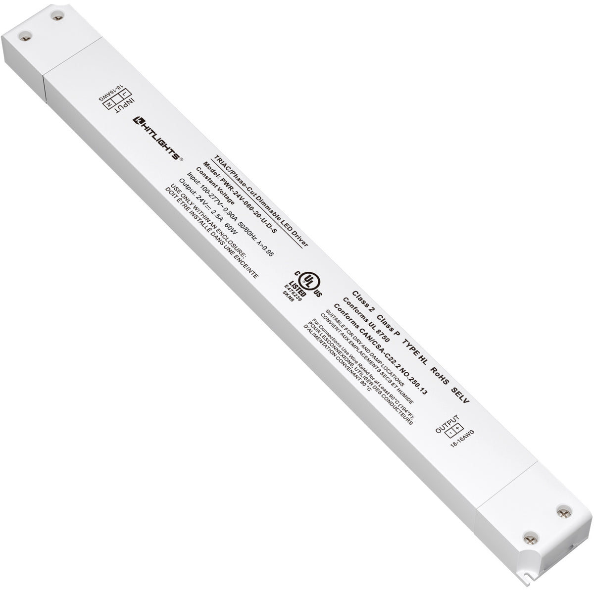 24V LED Dimmable Driver 60W Slim UL Listed Class 2