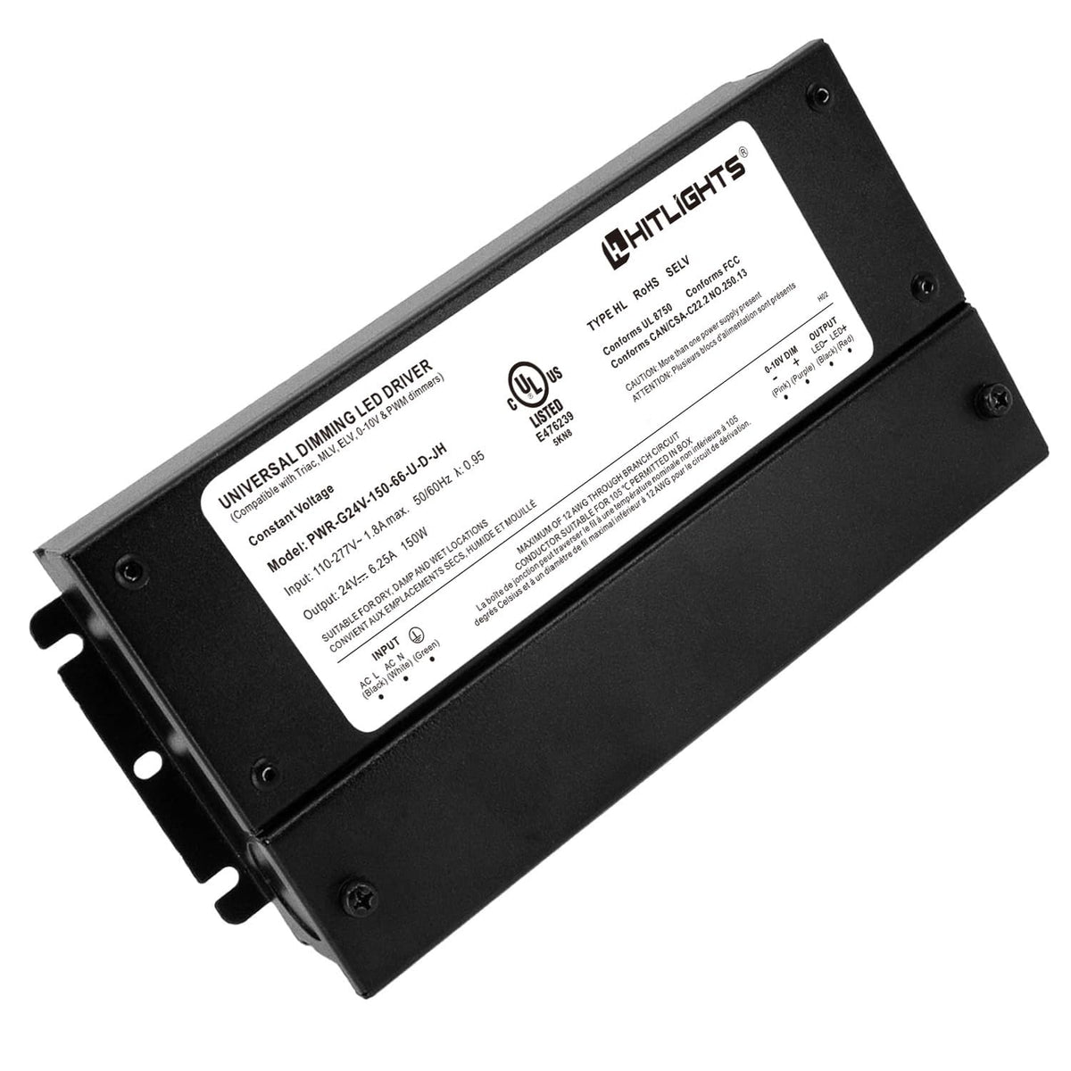 24V LED Dimmable Driver 150W 5-in-1 Waterproof UL Listed