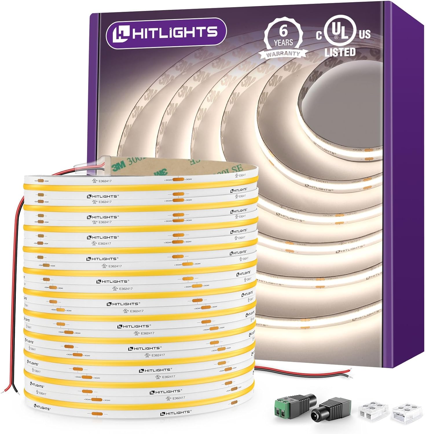 Premium 24V COB LED Strip Light, Single Color (UL-Listed) 32ft [IP-30]