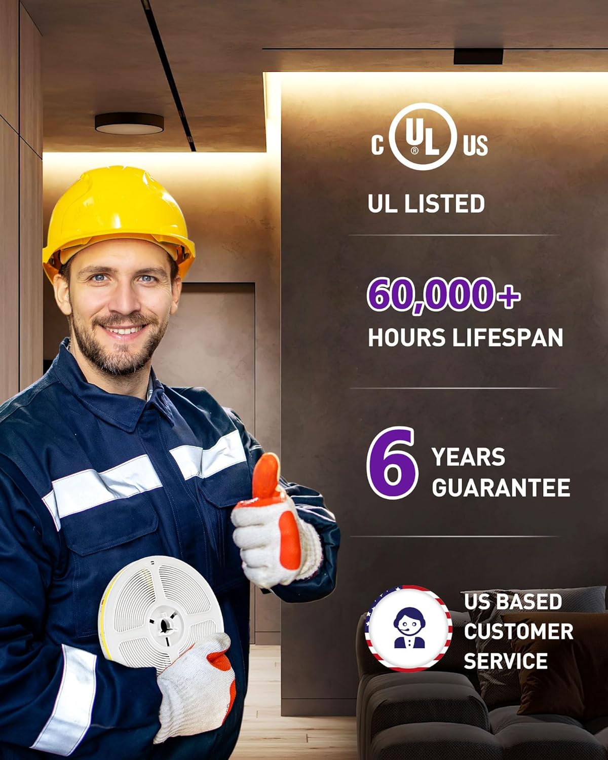 Tira de luces LED COB de 24 V de primera calidad, de un solo color (certificada por UL), 32 pies [IP-30]