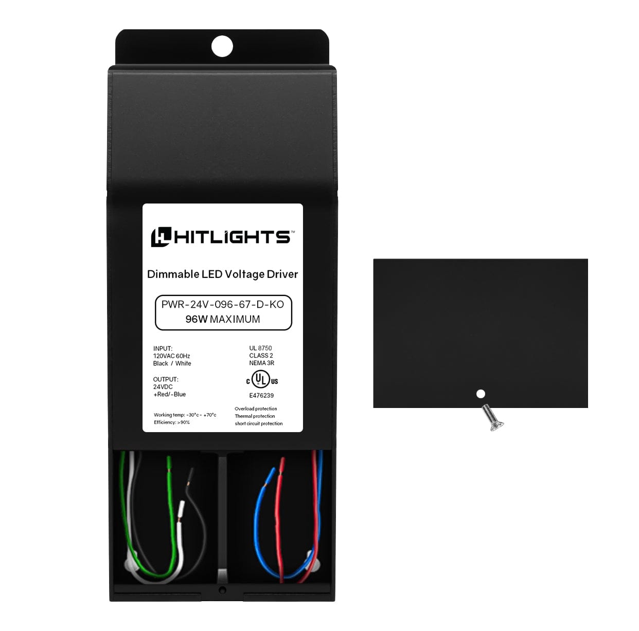 HitLights LED Light Strip Power Supplies and Batteries 96 Watt EK-Series Dimmable Driver (Knockout version), Waterproof (Electronic, UL-Listed) - 24 Volt