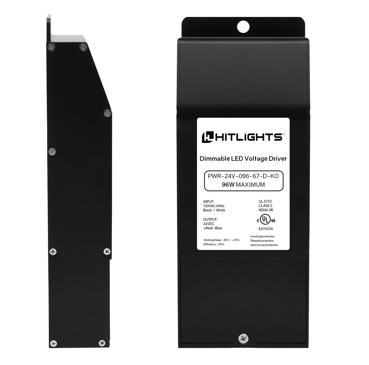 HitLights LED Light Strip Power Supplies and Batteries 96 Watt EK-Series Dimmable Driver (Knockout version), Waterproof (Electronic, UL-Listed) - 24 Volt