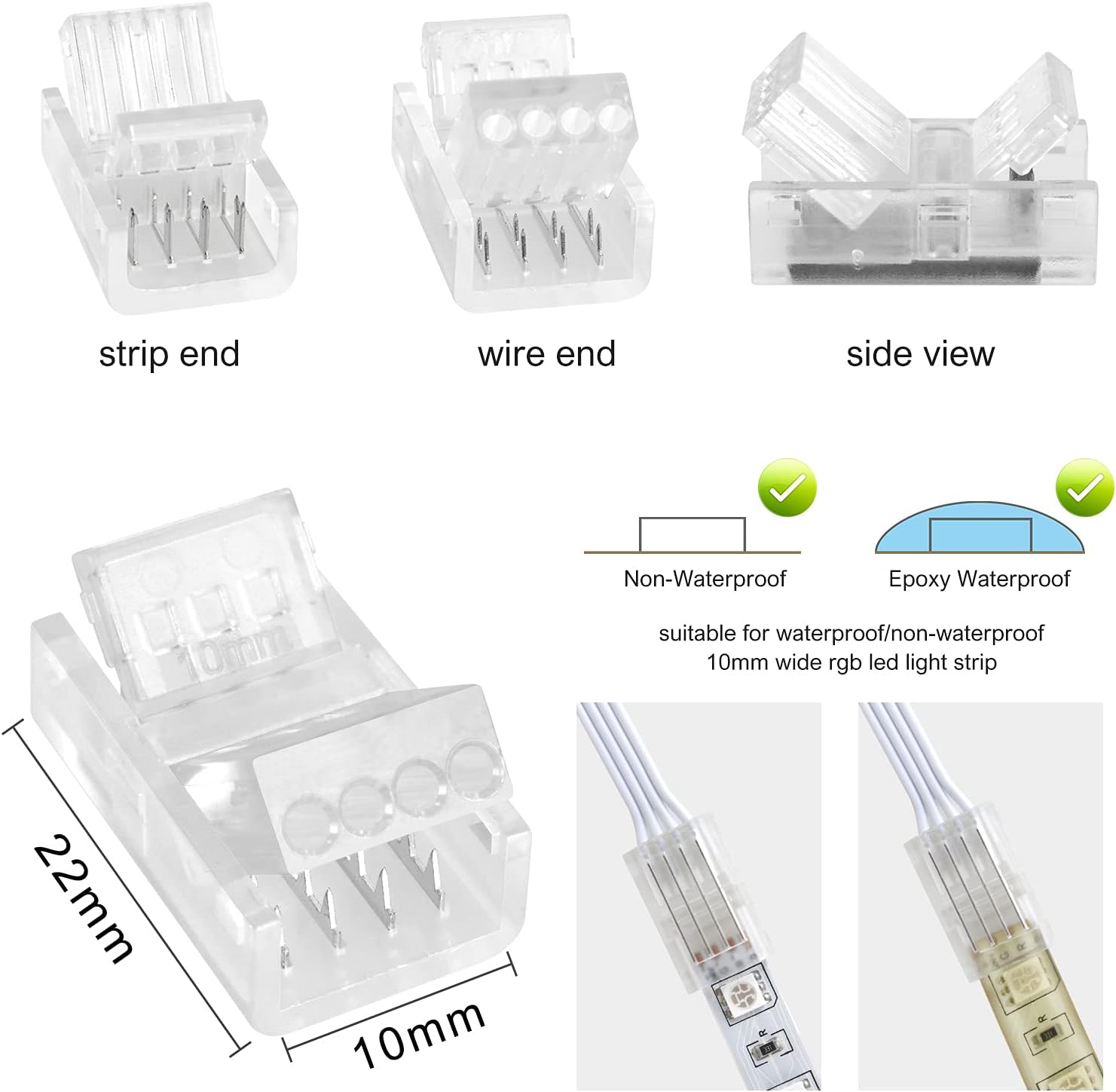 10mm 4 Pin RGB Strip-to-Strip or Strip-to-Wire LED Connectors (12 Pack)