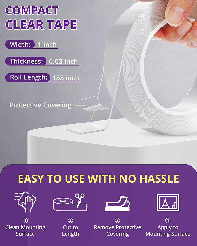 HitLights Double Sided Tape Heavy Duty, Clear Removable Mounting Tape (155in x 1in)