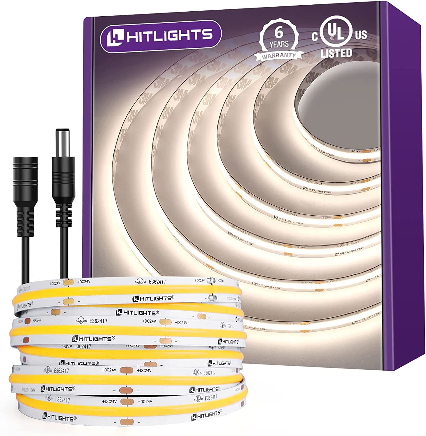 HitLights Single Color LED Light Strips Neutral White 4000K Premium 24V COB LED Strip Light, Single Color (UL-Listed) 16.4ft [IP-30]
