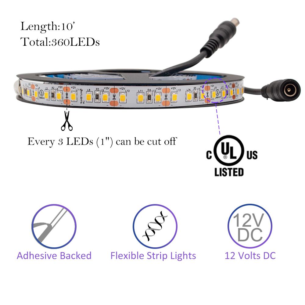 HitLights Single Color LED Light Strips Premium Luma20 (2835) LED Light Strip, Single Color (UL-Listed) 10 Feet - High Density [IP-30]
