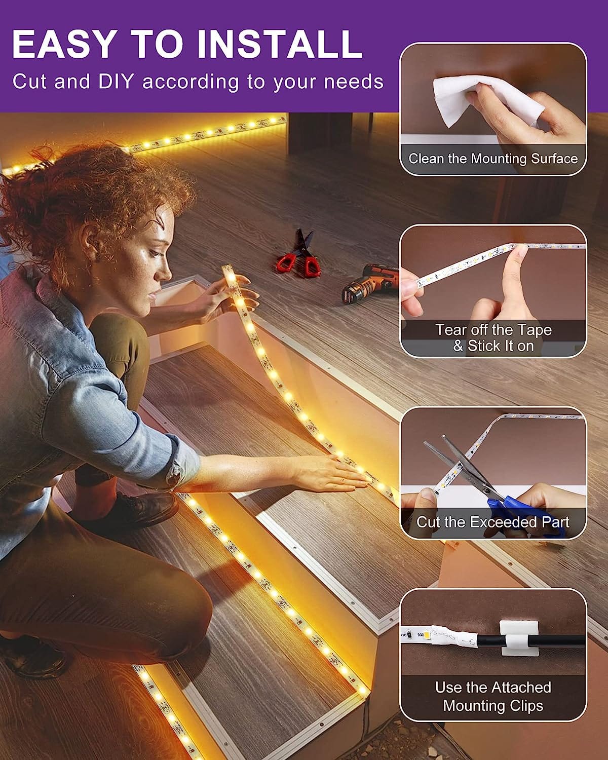 HitLights Premium Luma5 EX LED Light Strip, Single Color (UL-Listed) 24.6 Feet - High Density [IP-30]