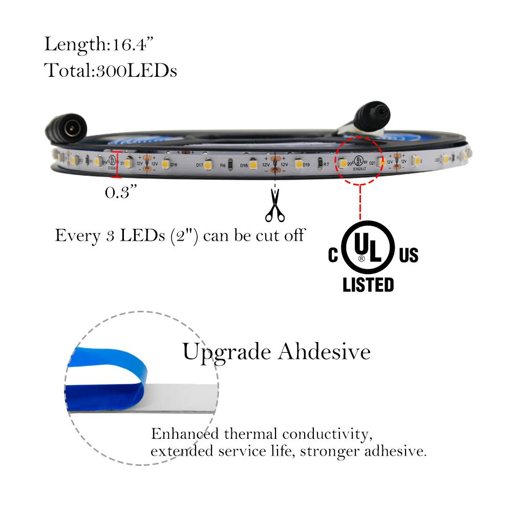 HitLights Single Color LED Light Strips Premium Luma5 LED Light Strip, Single Color (UL-Listed) 16.4 Feet- Standard Density [IP-30]