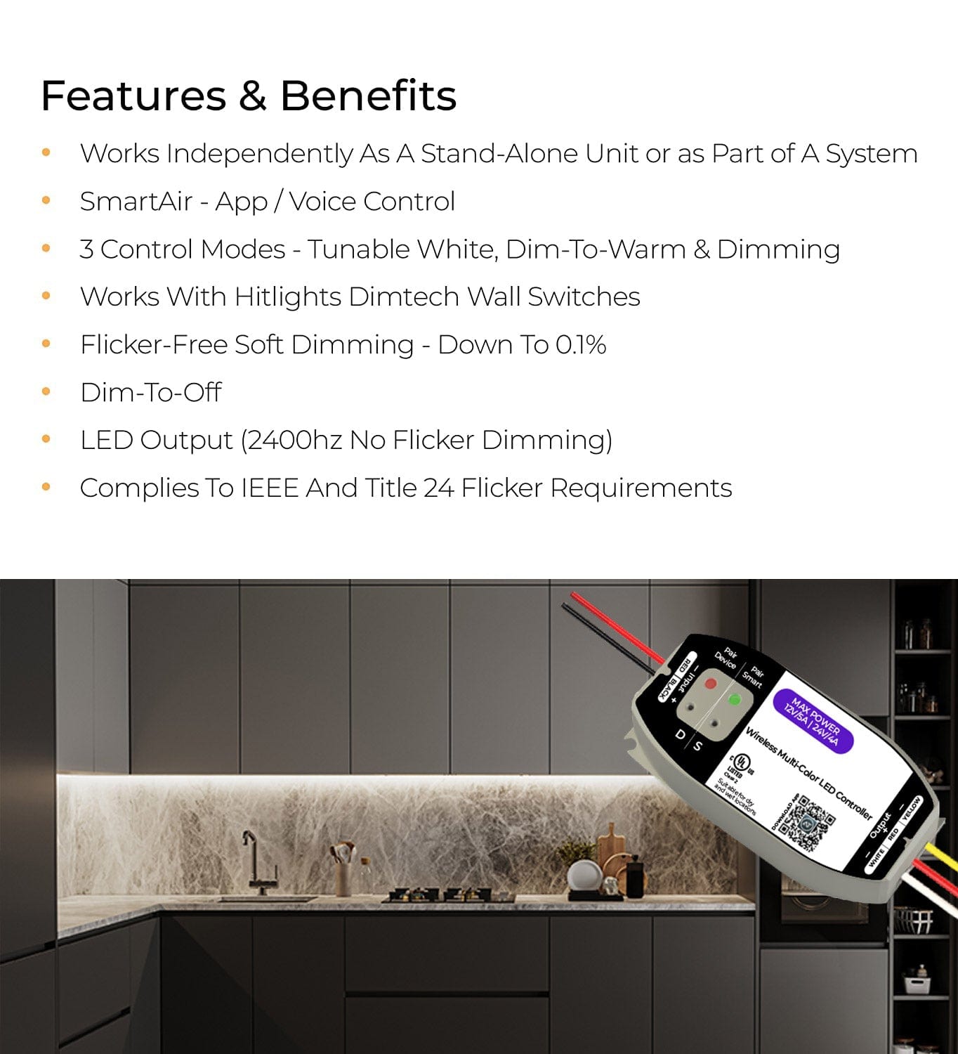 HitLights SleekTone CV, 12-24V DC RF/ Smart LED Controller, Tunable White